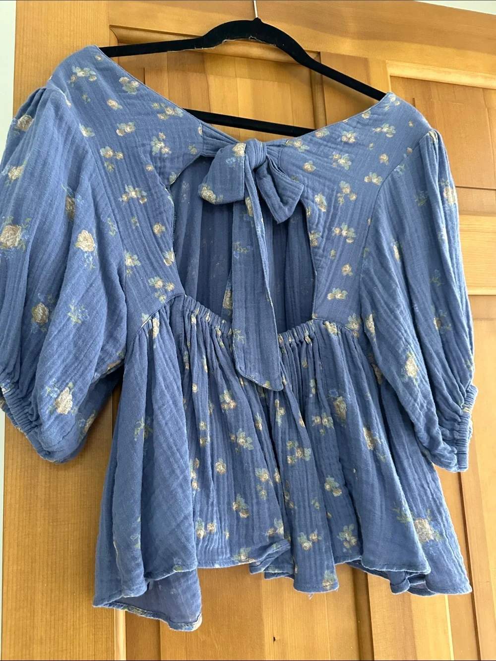 Blue Floral Off-Shoulder Peasant Top Free People